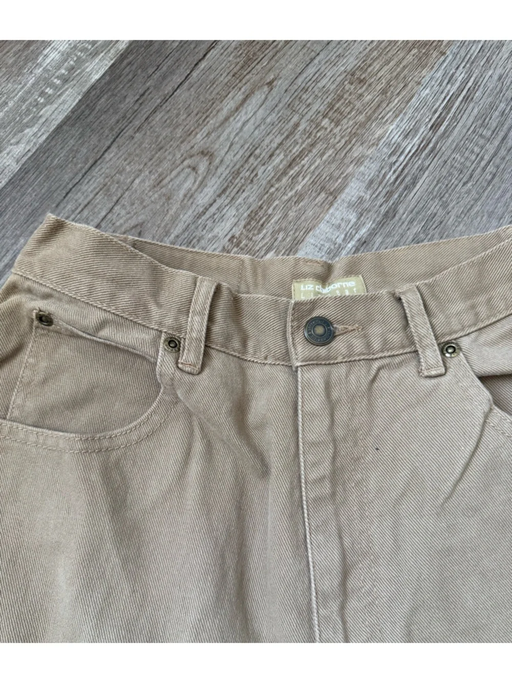 VTG Liz Claiborne Khaki Denim Pants Cotton Brown Tan Size 26 27 - Picture 6 of 10